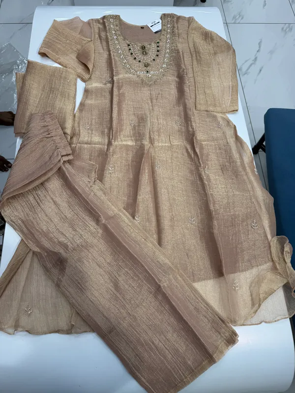 Beige_Textured_Anarkali_Suit_Set_For_Women