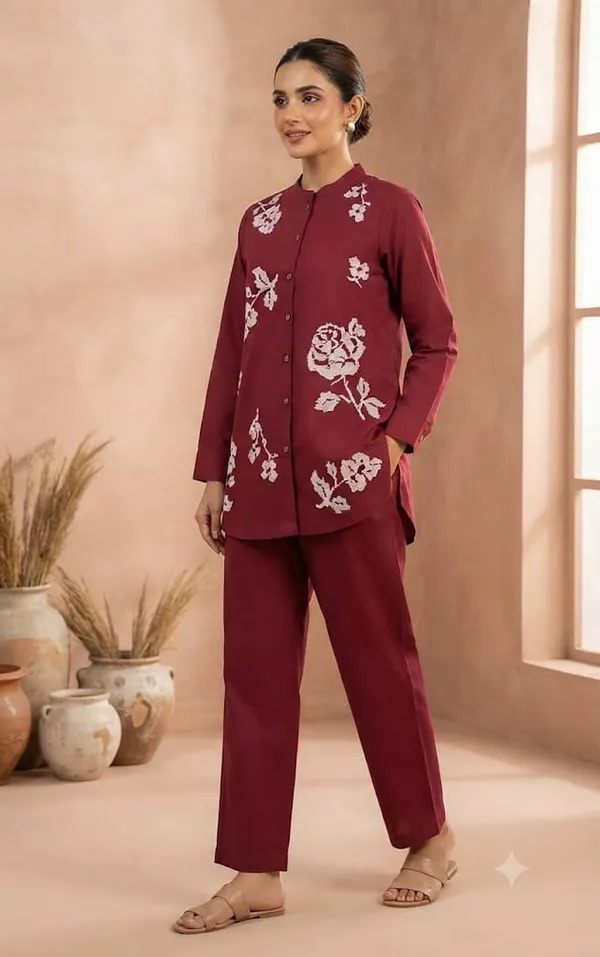 Maroon_Floral_Print_Straight_Kurta_Set_for_Women
