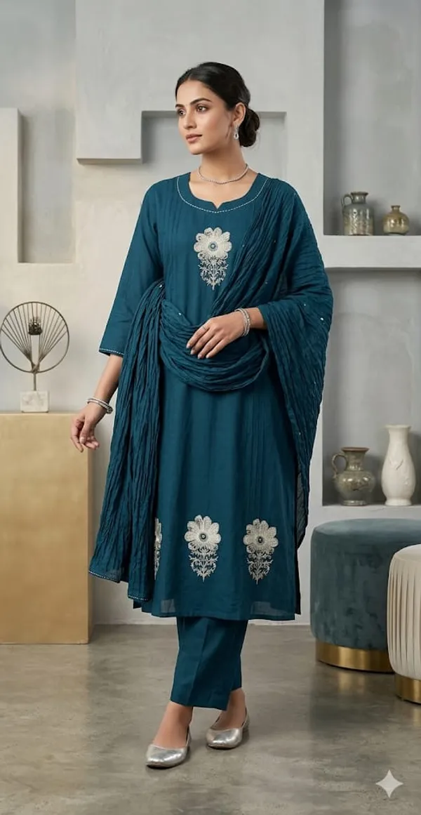 Teal_Embroidered_Kurta_Set_for_Women