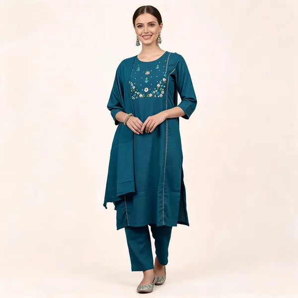 Teal_Embroidered_Straight_Kurta_Set_For_Women
