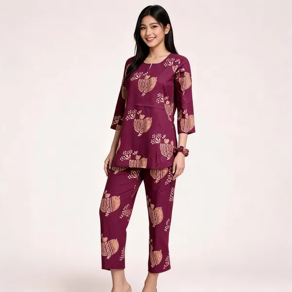 Maroon_Printed_Straight_Kurta_Pant_Set_for_Women