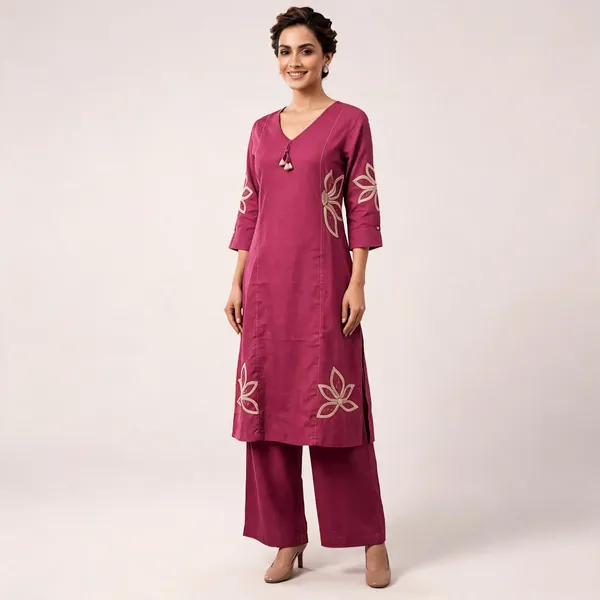 Magenta_Embroidered_Straight_Kurta_Set_For_Women
