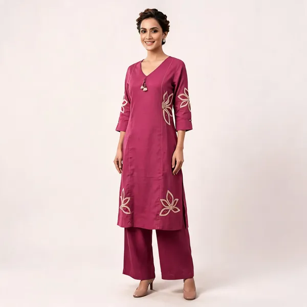 Magenta_Embroidered_Straight_Kurta_Set_For_Women
