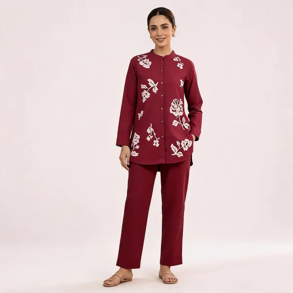 Maroon_Floral_Print_Straight_Kurta_Set_for_Women