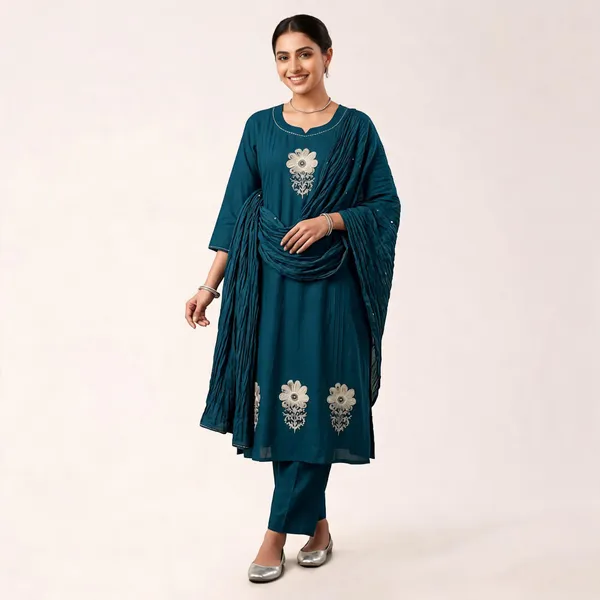 Teal_Embroidered_Kurta_Set_for_Women