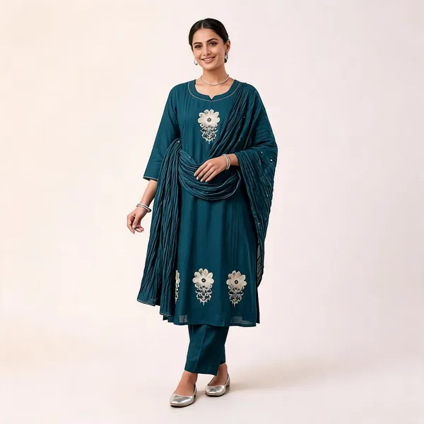 Teal_Embroidered_Kurta_Set_for_Women