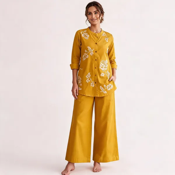 Mustard_Printed_Relaxed_Fit_Kurta_Set_For_Women