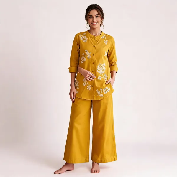 Mustard_Printed_Relaxed_Fit_Kurta_Set_For_Women