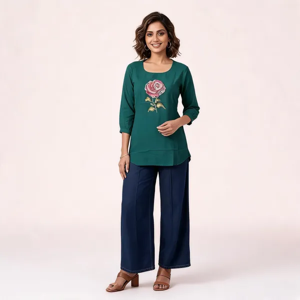 Teal_Floral_Embroidered_Straight_Kurta_for_Women