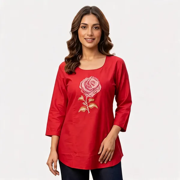 Red_Cotton_Floral_Embroidered_Tunic_Top_for_Women