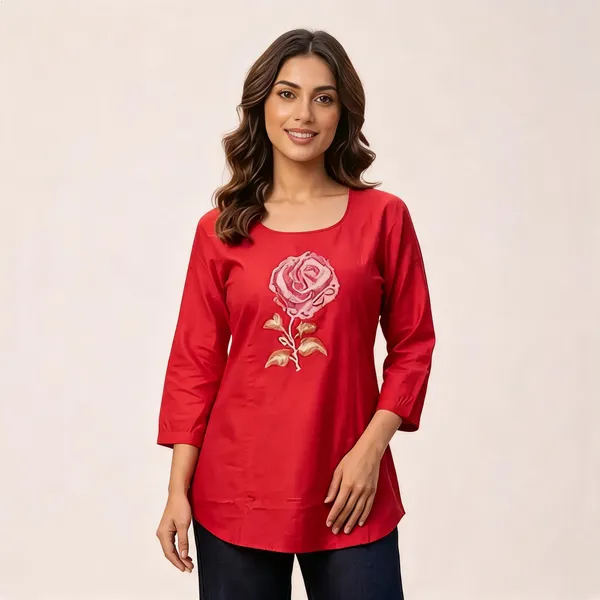 Red_Cotton_Floral_Embroidered_Tunic_Top_for_Women