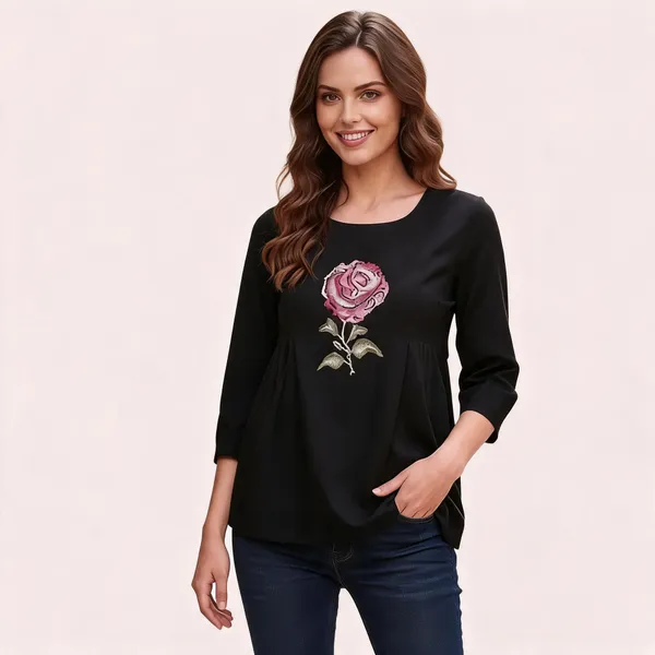 Black_Floral_Embellished_Casual_Top_for_Women