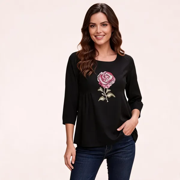Black_Floral_Embellished_Casual_Top_for_Women