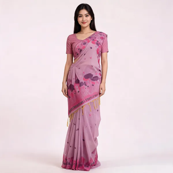 Pink_Floral_Print_Saree_For_Women