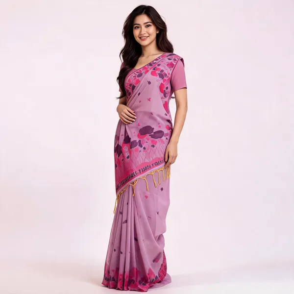Pink_Floral_Print_Saree_For_Women