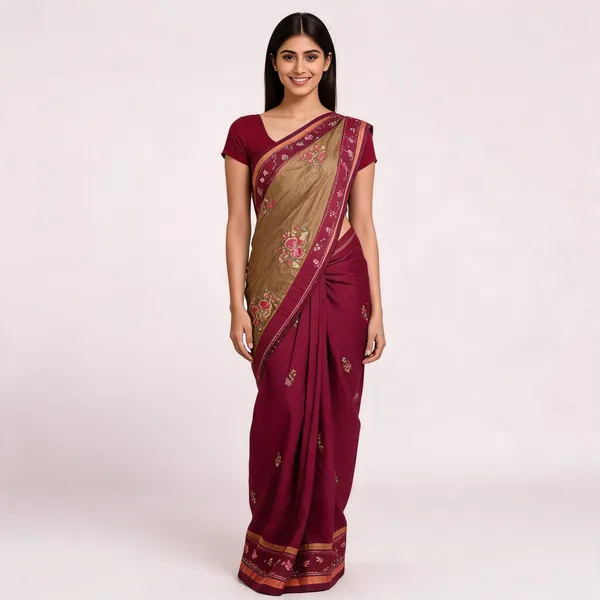 Maroon_Beige__Saree_for_Women