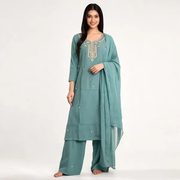 Teal_Embroidered_Straight_Kurta_Set_For_Women