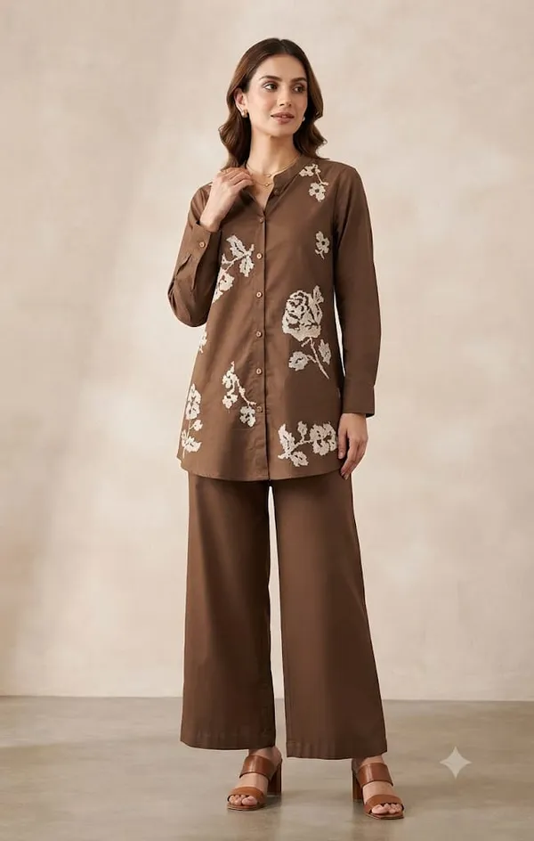 Brown_Floral_Print_Relaxed_Fit_Co-Ord_Set_for_Women