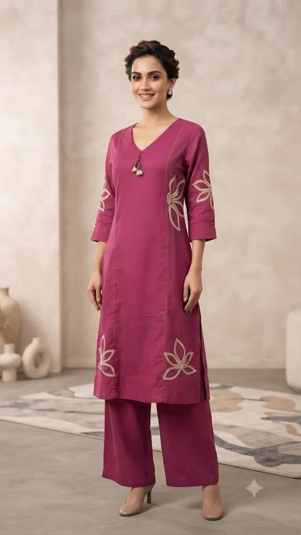 Magenta_Embroidered_Straight_Kurta_Set_For_Women
