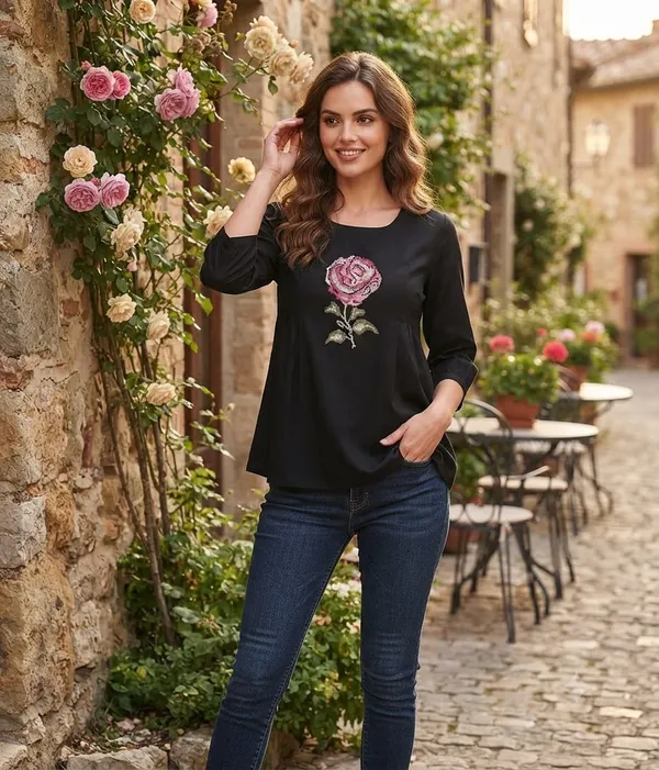 Black_Floral_Embellished_Casual_Top_for_Women