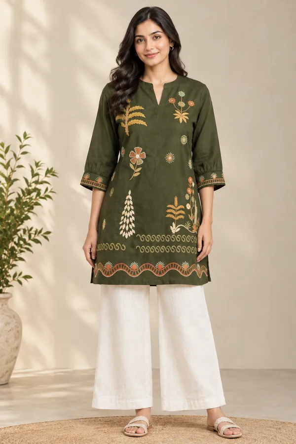 Women’s__Cotton_Flex_Short_Kurti_with_Multicolor_Embroidery