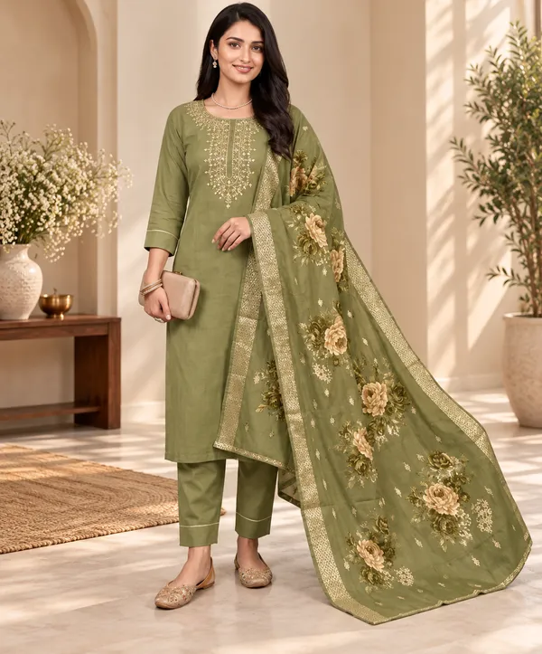 Olive_Green_Rayon_Embroidered_Straight_Kurta_Set_For_Women