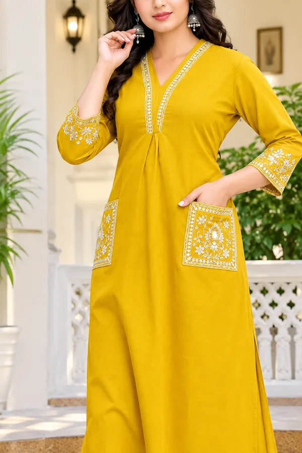 Yellow_Rayon_Embroidered_Straight_Kurta_Set_For_Women