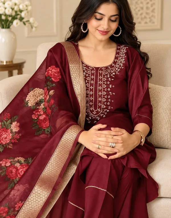 Maroon_Rayon_Embroidered_Kurta_Set_For_Women