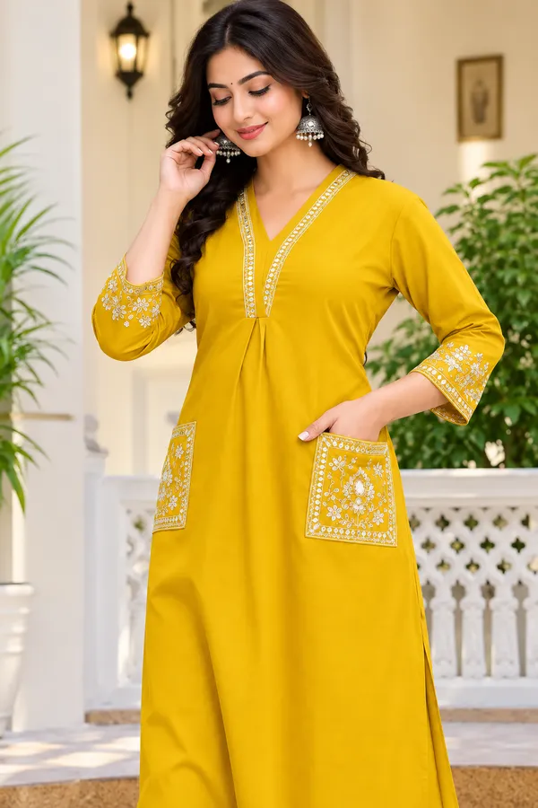 Yellow_Rayon_Embroidered_Straight_Kurta_Set_For_Women