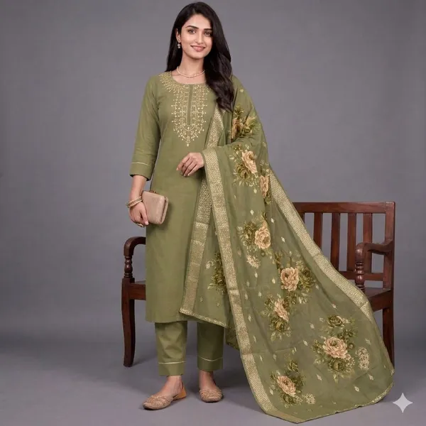 Olive_Green_Rayon_Embroidered_Straight_Kurta_Set_For_Women
