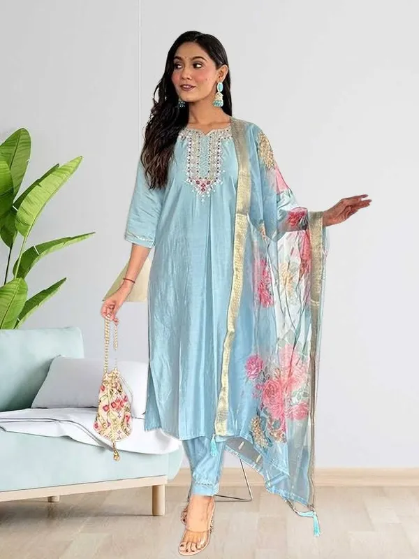 Light_Blue_Rayon_Embroidered_Kurta_Set_For_Women