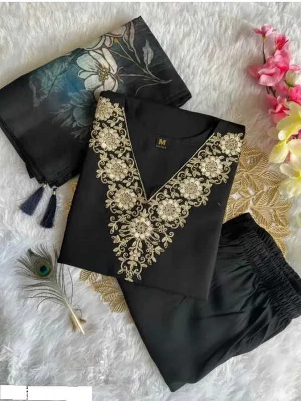 Black_Rayon_Embroidered_Kurta_Set_For_Women