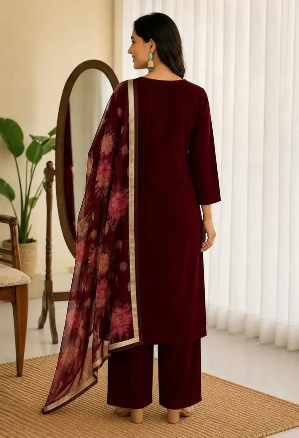 Maroon_Rayon_Embroidered_Kurta_Set_For_Women