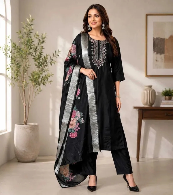 Black_Rayon_Embroidered_Kurta_Set_For_Women