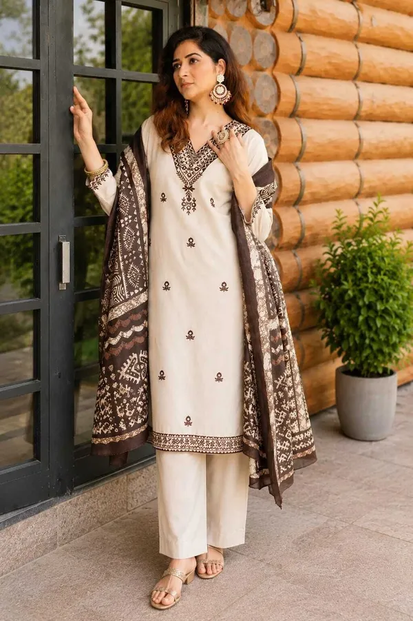 White_Rayon_Embroidered_Kurta_Set_For_Women