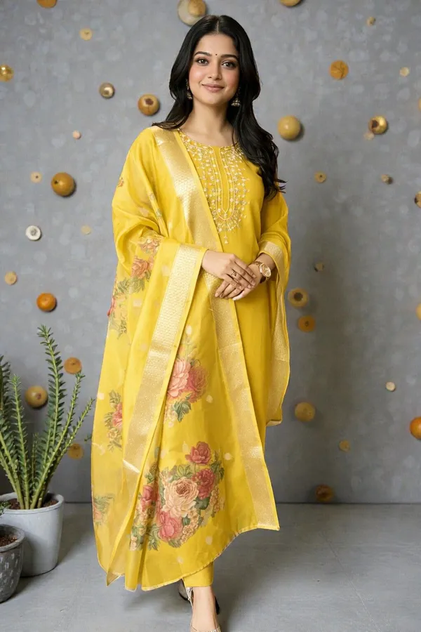 Yellow_Rayon_Floral_Print_Kurta_Set_For_Women