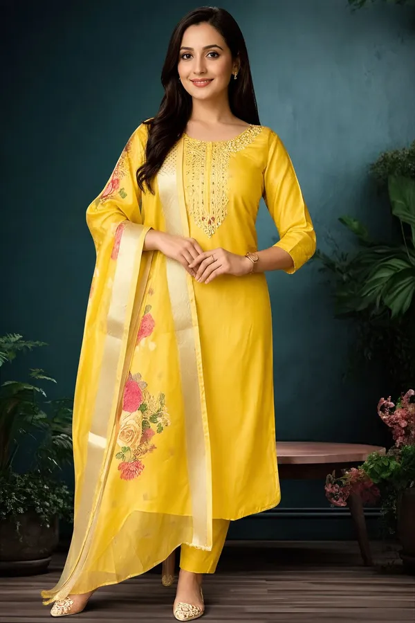 Yellow_Rayon_Floral_Print_Kurta_Set_For_Women