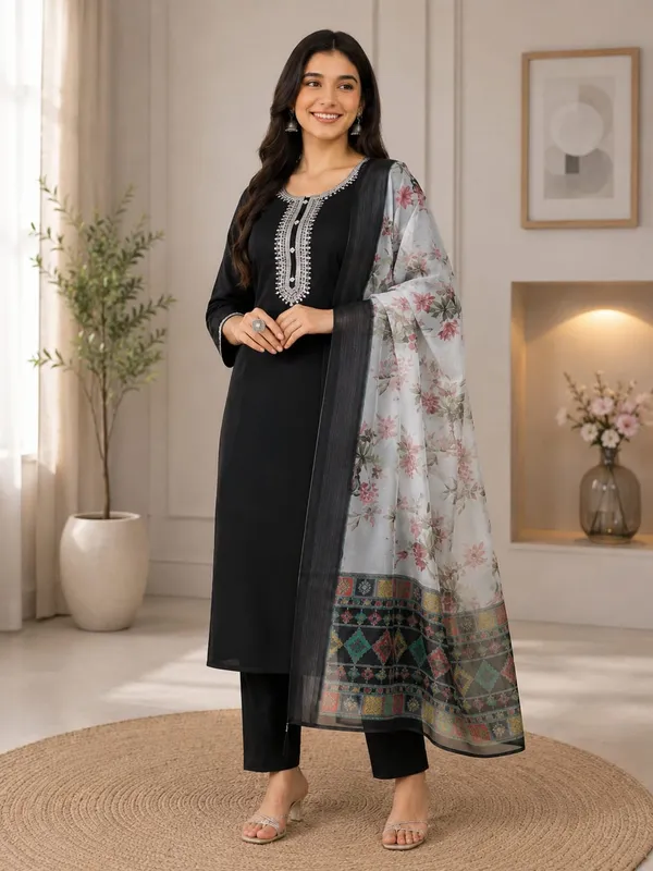Black_Rayon_Straight_Fit_Embroidered_Kurta_Set_For_Women