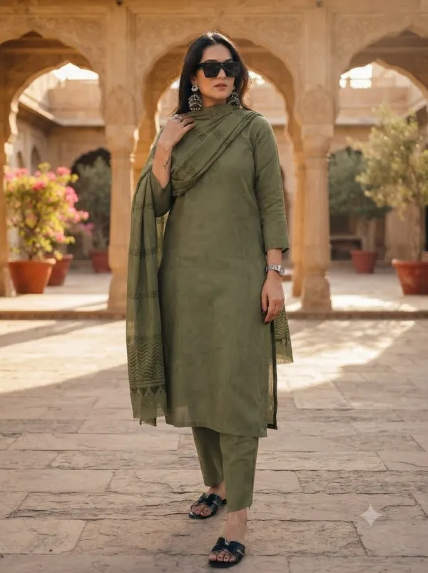Olive_Green_Rayon_Straight_Kurta_Set_For_Women