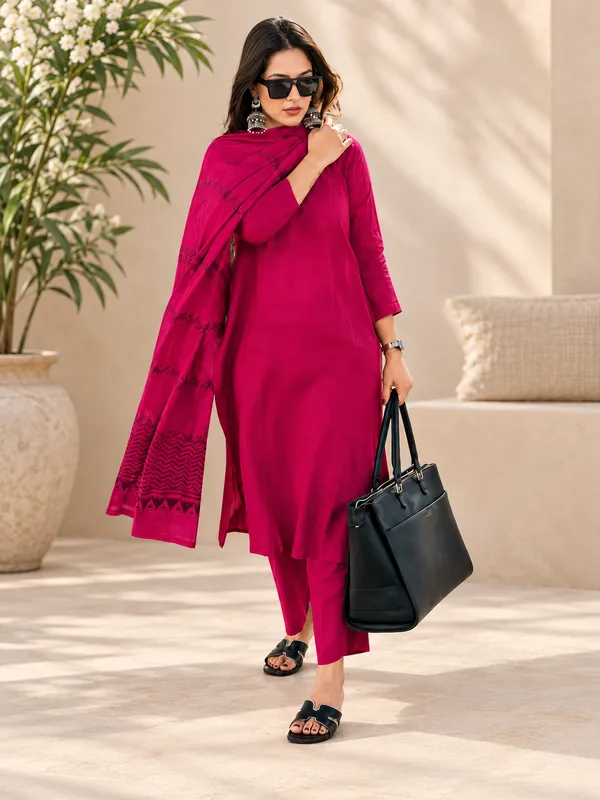 Magenta_Rayon_Straight_Kurta_Pant_Dupatta_Set_For_Women
