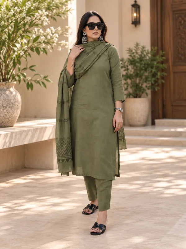Olive_Green_Rayon_Straight_Kurta_Set_For_Women