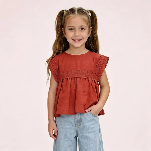 Rust_Red_Woven_Relaxed_Fit_Top_For_Girls