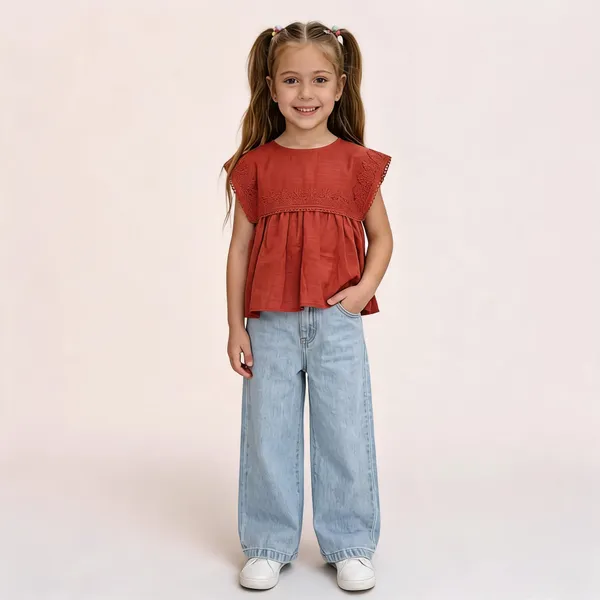 Rust_Red_Woven_Relaxed_Fit_Top_For_Girls