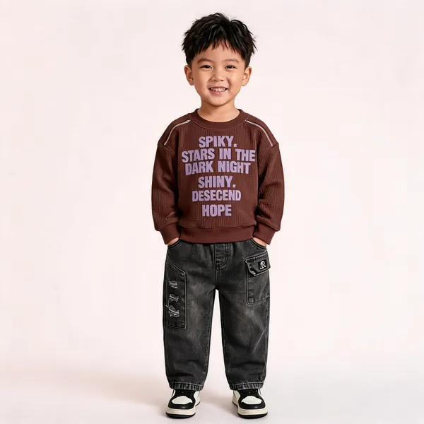 Brown_Waffle_Knit_Sweatshirt_For_Boys