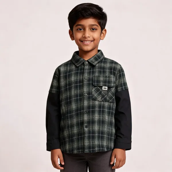 Green_Cotton_Twill_Plaid_Shirt_For_Baby_Boys