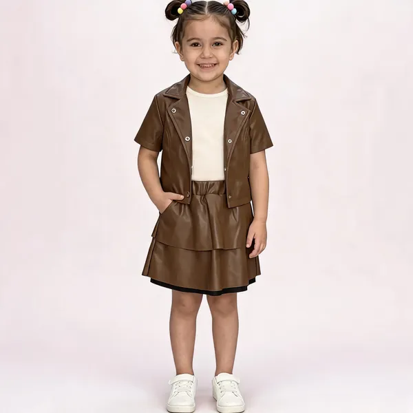 Brown_Leather-Look_Jacket_And_Skirt_Set_For_Girls