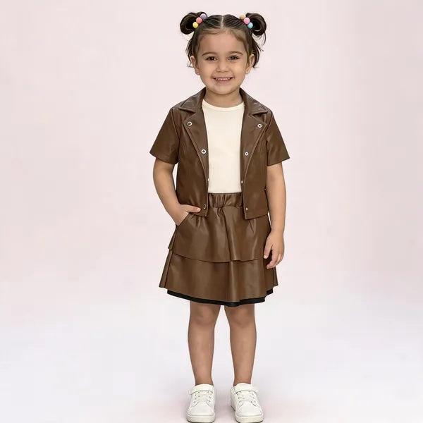 Brown_Leather-Look_Jacket_And_Skirt_Set_For_Girls