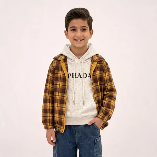 Brown_Plaid_Full_Sleeve_Hooded_Jacket_For_Boys