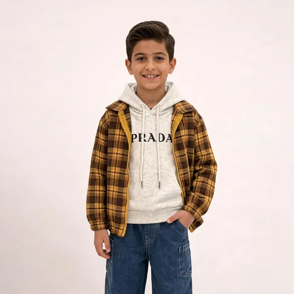 Brown_Plaid_Full_Sleeve_Hooded_Jacket_For_Boys
