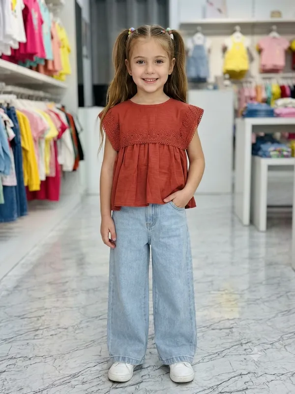 Rust_Red_Woven_Relaxed_Fit_Top_for_Girls